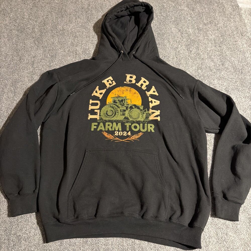 Luke Bryan Farm Tour 2024 Hoodie Mens XL Black Port & Company Tractor Pullover